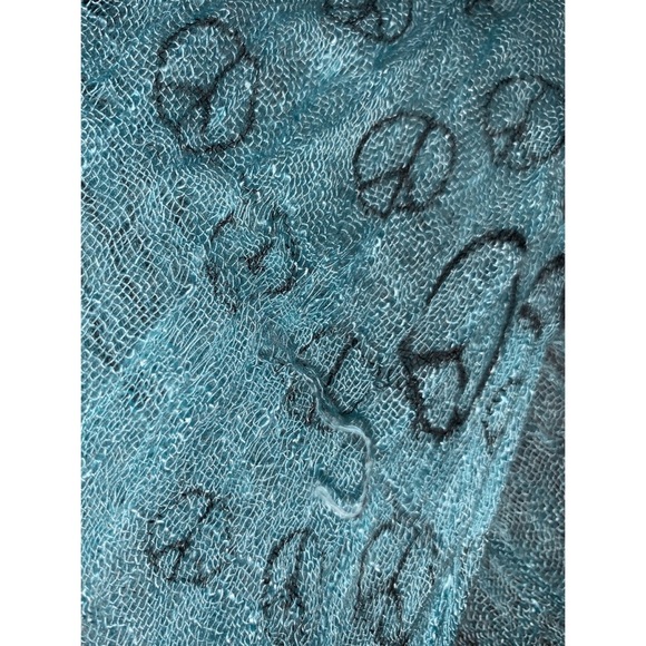 Light Teal Scarf with Black Peace Signs - Picture 3 of 3